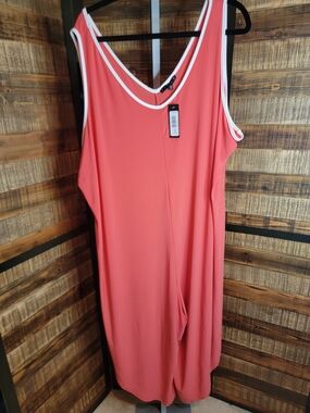 Tiana B. Coral Sleeveless Jumpsuit with White Trim